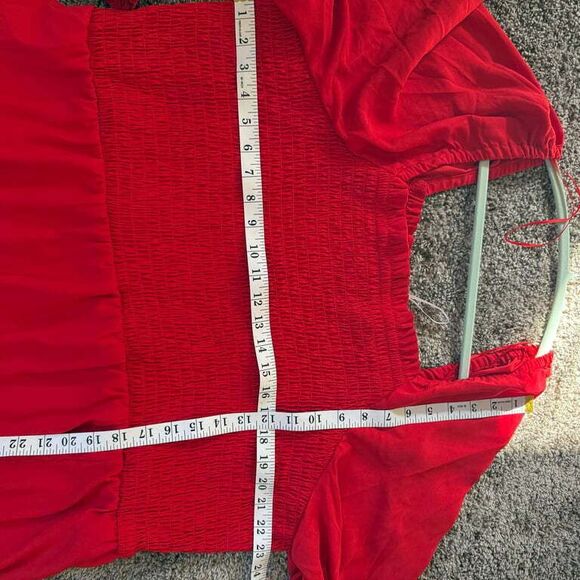 NWOT La Ligne Size 3X Smoked Bodice Midi Dress Red Pockets Square Neck - Picture 4 of 10